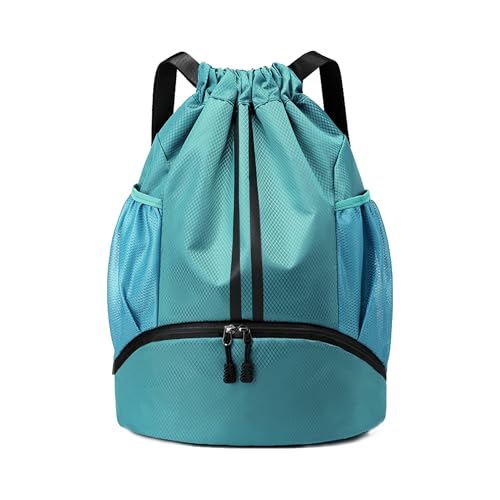 Image of JELUTAR Drawstring Backpack Gym Bag with Shoes Compartment, Teal | Water-Resistant String Backpack for Soccer, Basketball, Swim, Beach Cinch for Women Men, 22 L Large Capacity, Wet Pocket