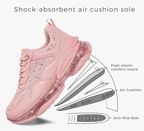 LUCKY STEP Women's Air Cushion Rhinestone Fashion Sneakers Chunky Rave Sparkly Casual Comfortable Walking Shoes4
