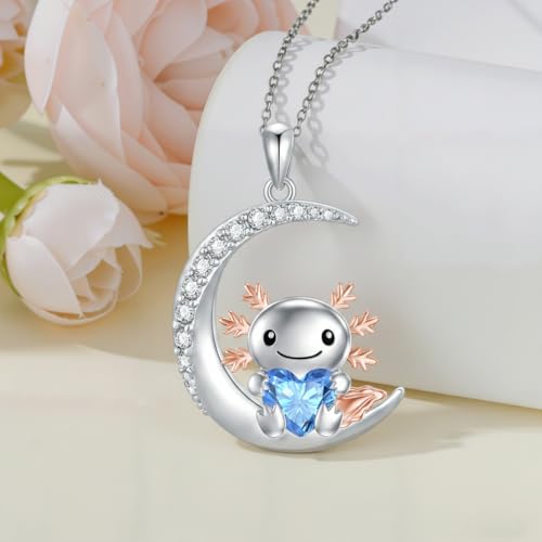 Image of PROESS Animal Birthstone Necklace 925 Sterling Silver Otter /Axolotl /Hippo /Elephant /Dachshund /Monkey /Red Panda Pendant Necklace Animal Birthstone Jewelry Gifts for Women