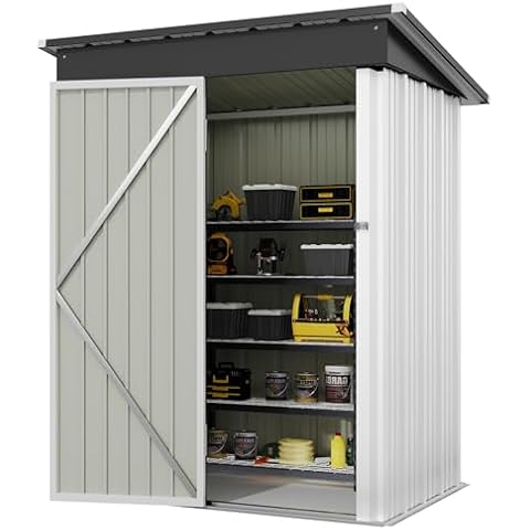 Rankok 5ft x 3ft Outdoor Storage Shed Metal Shed House with Sloping Roof Tool Shed for Courtyard or Garden Storage of Equipment, Supplies, Toys (White) Cover