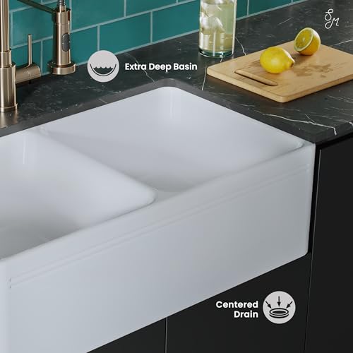 Image of Swiss Madison Well Made Forever SM-KS246 Delice Duo Farmhouse Sink, Glossy White