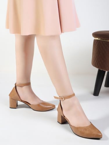 Image of Denill Women's Pointed Toe Block Heel Fashion Sandals with Buckled Ankle Strap With Non Slip Sole