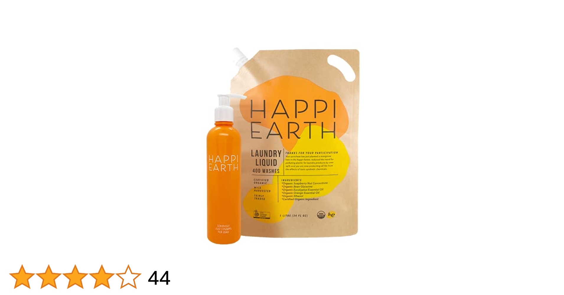Amazon | Happi Earth洗濯用洗剤（ボトル付）認定オーガニック
