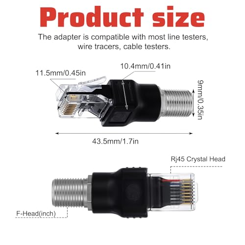 2 adaptadores coaxial F hembra a RJ45 macho negros miniatura 3