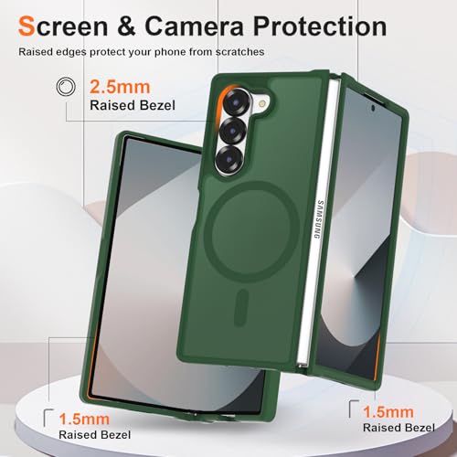 Image of ORETECH Magnetic Case Compatible with Samsung Galaxy Z Fold 6 Case, Translucent Back Non-Slip Hard PC Shockproof Bumper Protective Phone Case Cover for Samsung Z Fold 6 - Green | Translucent Back Non-Slip Hard PC Shockproof Bumper Protective Phone Cover