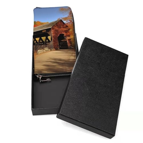Albany Covered Bridge Ladies' Leather Wallet With Hand Strap Slim Vertical Purse Wallets Card Case Long Zip Around Long Wallet Credit Cards Holder Phone Clutch3
