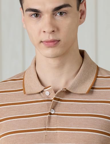 Image of Amazon Brand - Symbol Men Cotton Rich Textured Striper Polo Tshirts | Collar Striped Tshirts | Half Sleeves - Regular Fit (Available in Plus Sizes)
