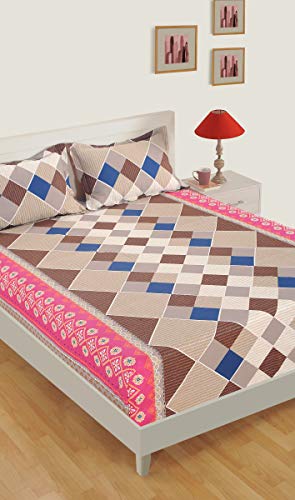Image of Swayam Pure Cotton Single Bedsheet with 1 Pillow Covers | Size 60 x 90 inch | 160 TC | Geometric Design | Soft Breathable Bed Sheet | Comfortable & Durable for Bedroom - Pink