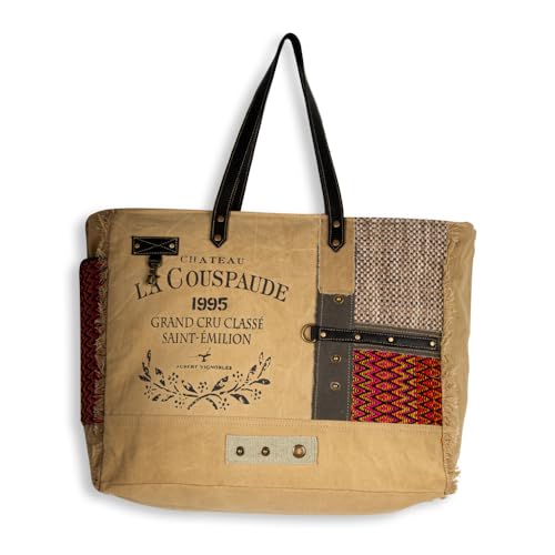 Image of Myra Bag Weekender Bag for Women - Western Upcycled Canvas & Leather Shoulder Bag Sundown River