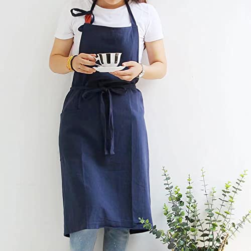 DXYAKY Cotton Line Kitchen Cooking Apron for Men and Women Adjustable Bib Pinafore Apron with Pockets for Gardening Painting Baking - Thumbnail 3