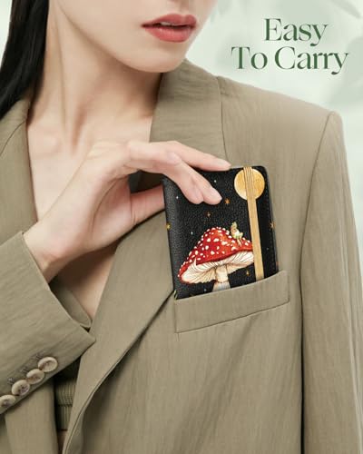Image of Slohif Checkbook Cover for Personal Duplicate Checks - Leather Check Book Wallet Holder for Women Mushroom Print Top Stub