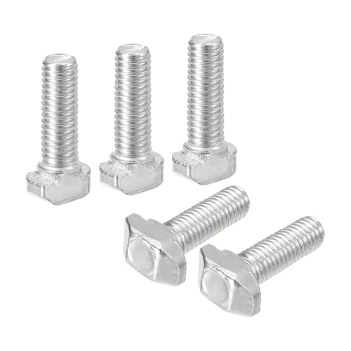 Image of uxcell 40Pcs T-Slot Bolts, M5 x 16mm Hammer Head Bolt T Screw Drop-in Stud for 2020 Series T-Slot Aluminum Extrusion Profile, Carbon Steel Nickel Plated, Silver