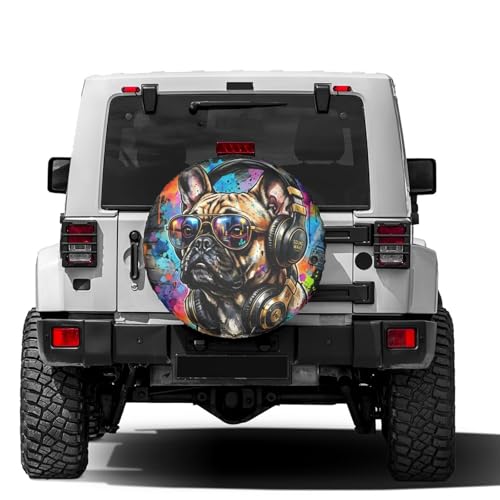 Image of Delerain French Bulldog Spare Tire Covers for RV Trailer SUV Truck and Many Vehicle, Wheel Covers Sun Protector Waterproof (15 Inch for Diameter 27 inch-29 inch)