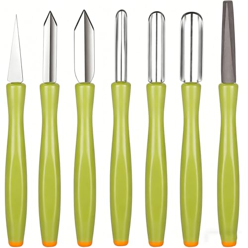 MRJYK Juego De 7 Cuchillos para Tallar Frutas, Herramientas De Acero Inoxidable para Grabar Alimentos, Incluye Afilador, Números En La Base del Cuchillo, para Esculpir Verduras, Frutas Y Guarniciones