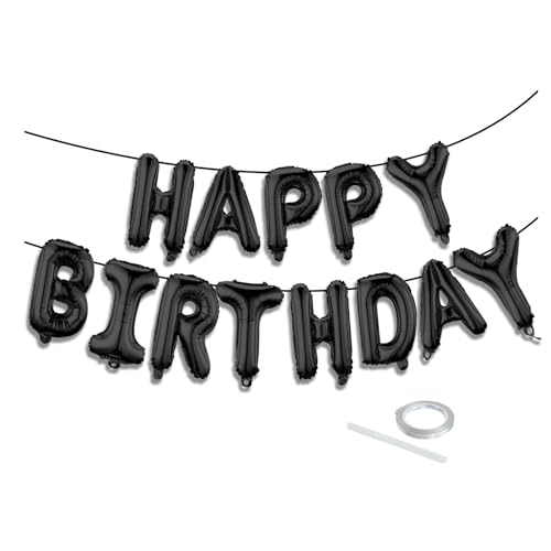 Image of Black Happy Birthday Balloon Banner Set -16 Inch Foil Letters Balloons, Reusable Birthday Decorations and Party Supplies, Suitable for Men and Women's Birthday Decorations,Party Backdrop