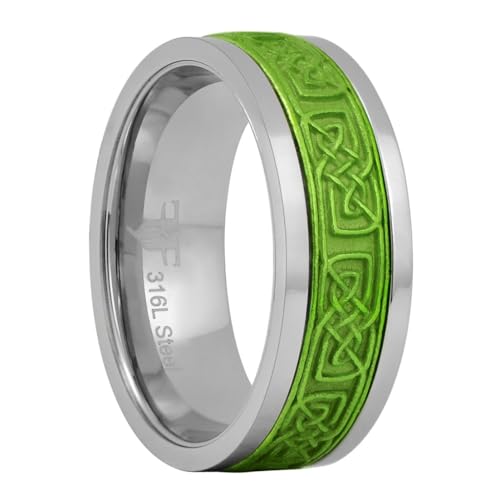 Fantasy Forge Jewelry Green Celtic Spinner Ring Stainless Steel 8mm Norse Viking Wedding Band Size 5-17 Handfasting3