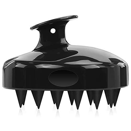 Image of Silicone Hair Scalp Massager, Shampoo Brush with Non-slip Grooves, Palm-Shaped Handle for Wet and Dry Hair, Black