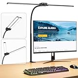 デスクライト LEDダブル光源電気スタンド KableRika 12W目に優しい卓上ライト クランプ式 4色温度・4段階調光・明るい高輝度 30分のタイマー 自動消灯 タッチパネル デュアルライトバー フレキシブルアーム おしゃれ ra90 PSE認証済