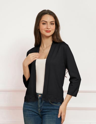 GRACE KARIN Women 3/4 Sleeve Cropped Cardigan Open Front V Neck Lace Lightweight Bolero Short Shrugs 2025 Summer4