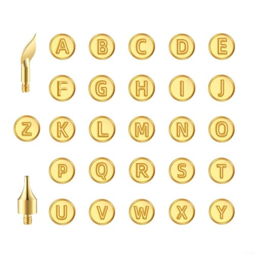 Violiica Kit de puntas de combustión de madera de cobre, 28/56 piezas, letras mayúsculas, números, hojas, puntas de puntos para bolígrafo de pirografía, manualidades en papel de cuero y madera (28