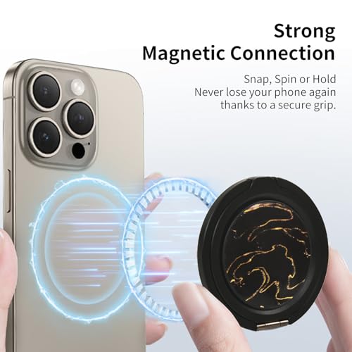 Magnetic Phone Ring Grip,Ultra Thin Phone Kickstand with Finger Loop Strap, Lightweight Phone Ring Holder for Mag Safe iPhone 16/15/14/13/12 Series (Black)