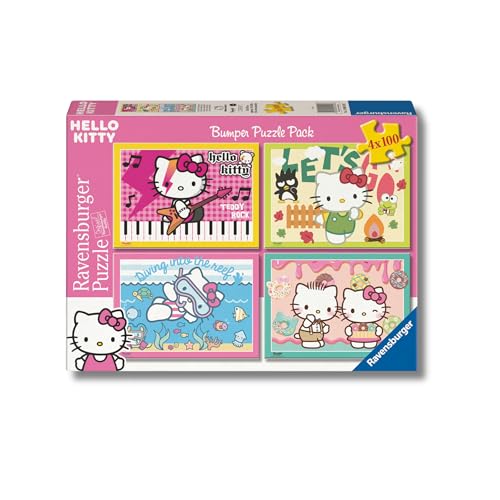 Ravensburger - Hello Kitty, Puzzle 5+ Anni, Include 4 Puzzle Da 100 Pezzi