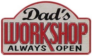 DAD'S WORKSHOP ALWAYS OPEN METAL EMBOSSED MAGNET Refrigerator Fridge Tool Box Office Garage Sign MAN CAVE