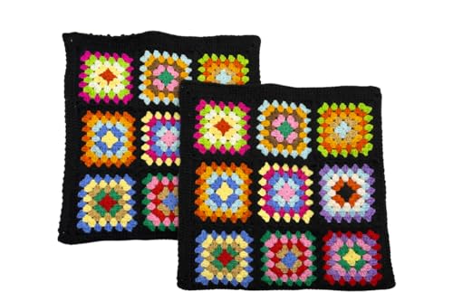 Handmade Crochet Pillow Cover Set, Multicolor Granny Square Pattern with