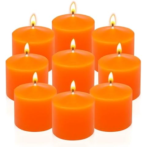 9 Pack Orange Votive Candles for Fall Harvest Halloween Thanksgiving – 1.25 Inch Height, 1.5 Inch Diameter Unscented Candles for Home Decor, Events, and Holiday Celebrations Cover