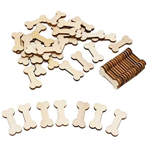 VOANZO 50PCS Plain Unfinished Wood Dog Bone, Wood Dog Bone Cutouts Dog Bone Shaped Wood for Crafts Wooden DIY Projects, Gift Tags, Home Decoration, Ready to Paint Or Decorate Cover