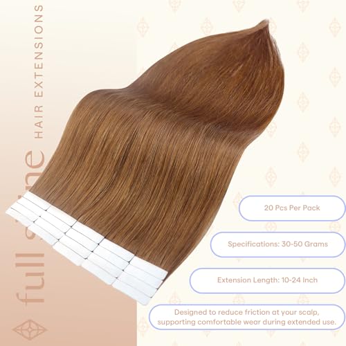 Image of Full Shine Tape Ins Human Hair Extensions, Ginger 16 Inch | 50g 20PCS, Invisible Seamless Skin Weft Human Hair Tape in Extensions for Women Real Hair Fashion-Inspired Looks