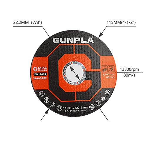 Gunpla Cut Off Wheels 5-Pieces Metal and Stainless Steel Cutting Discs, 115mm x 1.2mm x 22.2mm Thin Abrasive Blades Set for Angle Grinders, Metals, Iron Sheets