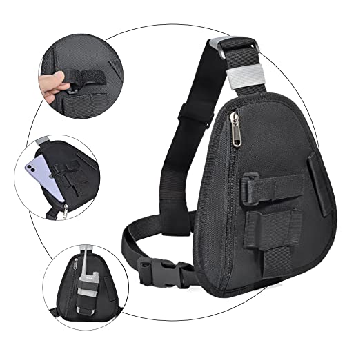 UAYESOK Two Way Radio Chest Pouch Holder Radio Chest Pack Shoulder Harness Holster Universal Vest Bag Case with Nylon Strap Belt for BAOFENG Motorola Midland Icom Cobra Walkie Talkie (Black - Image 3
