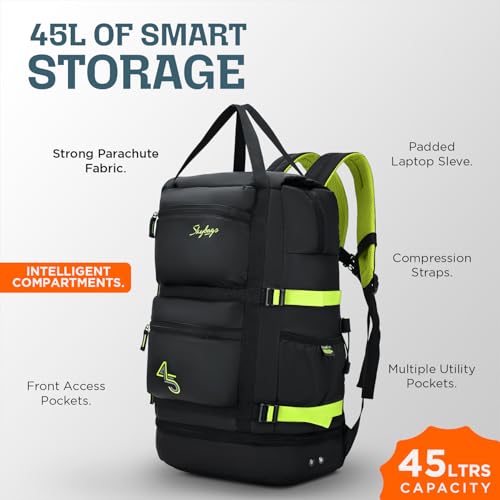 Image of Skybags Ridge V2 45L Weekender Backpack | Premium Polyester | 17-Inch Laptop & Shoe Compartment | Front Access Pockets with Raincover | Travel, Casual & Outdoor Backpack for Men & Women
