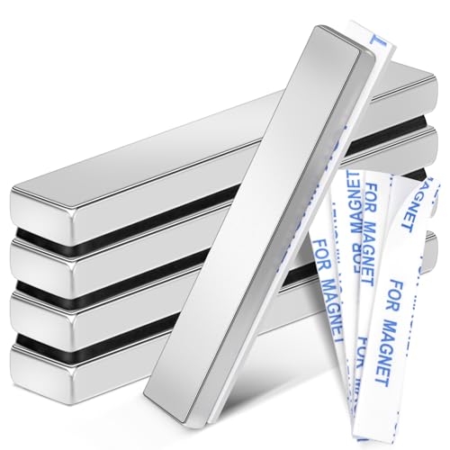 Image of MIKEDE Neodymium Bar Magnets with Adhesive Backing, Heavy Duty Magnet,Earth Strong Magnets for Whiteboard, Fridge, Tools, Cabinet Doors, Office, 2.36 x 0.39 x 0.20 in-5 Pcs