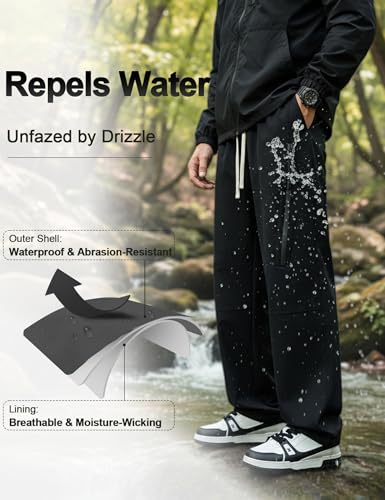 Image of Venzina Men's Techwear Casual Pants, 2-in-1 Straight Leg Waterproof Quick-Dry Joggers, Urban Functional Pants with Contrast Zipper, for Commuting Travel Workout