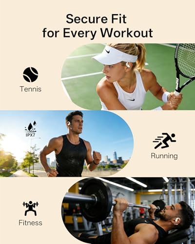 Image of Open Ear Earbuds, Over Ear Headphones with Ear Hooks, True Wireless Bluetooth 6.0 Earphones, Stereo Sound, Ultra-Comfort, 50H Playback, IPX7 Waterproof Ear Buds with Mics for Running Sports