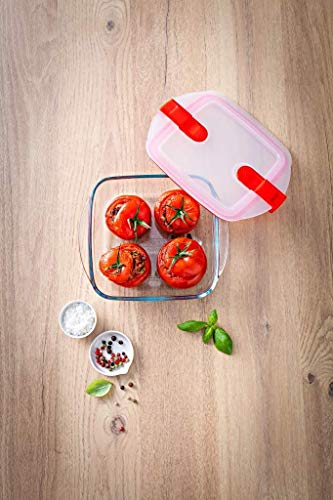 Pyrex Microwave Safe Classic Square Glass Dish with Vented Lid 0.35L Red (Pack of 2) - Image 3