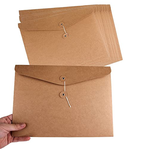 Lot de 10 porte-documents en carton et papier kraft Format A4 Pochette Document en Papier Kraft Sac Enveloppe de Fichiers Epais Portable Chemises Stockage File Folder Papier pour bureau scolaire