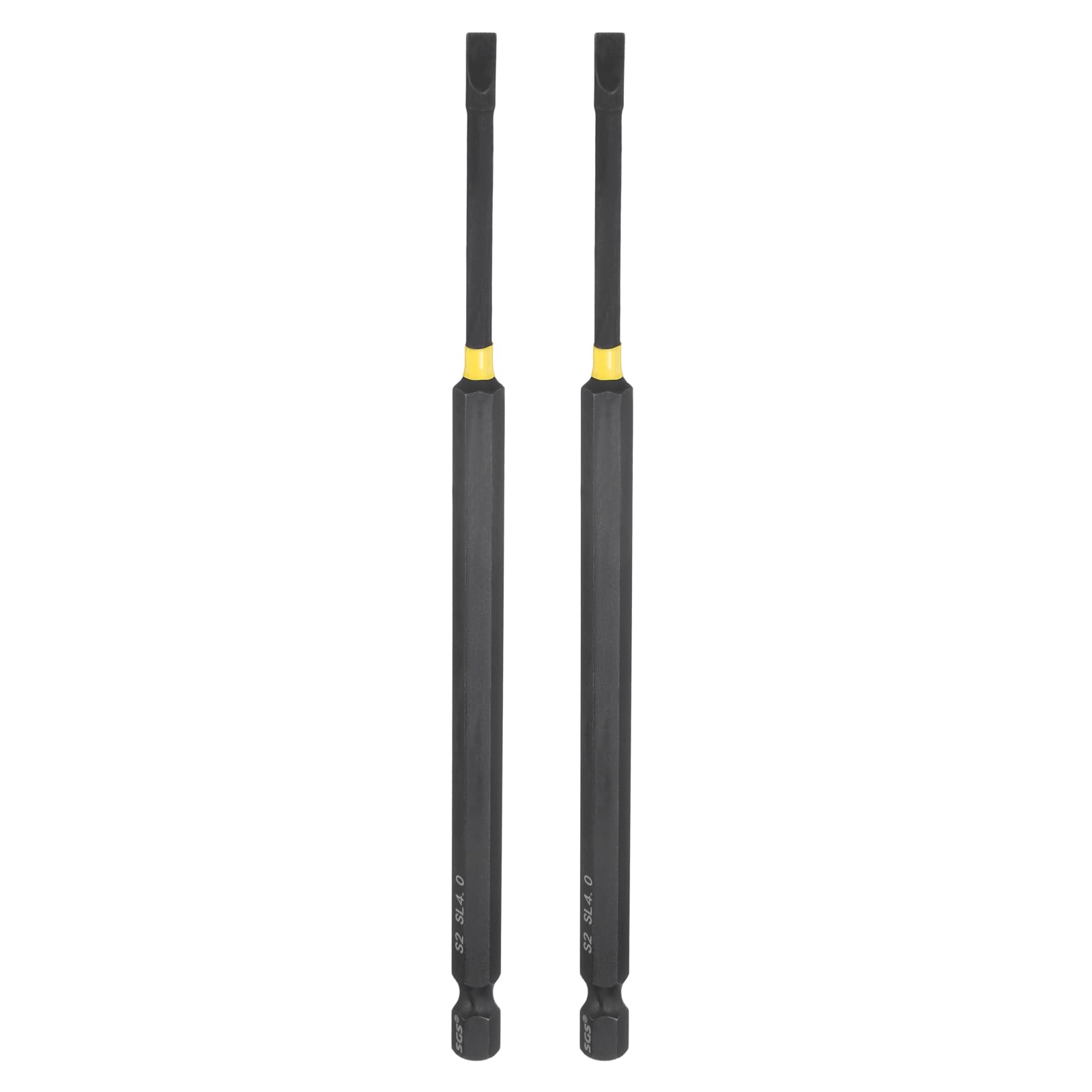 sourcing map 2pcs SL4 Slotted Impact Screwdriver Bits 4mm Slotted Tip 1/4" Hex Shank 150mm (6") Long Magnetic Flat Head Phosphated S2 Steel Screw Driver Drill Bits Electric Power Tool