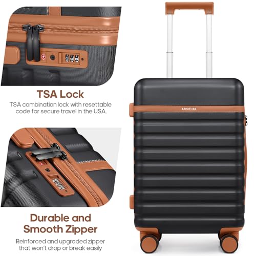 Image of UKEIN Luggage Sets 5 Piece, Carry On Luggage 20In With Spinner Wheels, Hardside Suitcase Set with TSA Lock,Durable Large Suitcase With Travel Backpack for Men-20 /24 /28in (Black, 5 piece set)