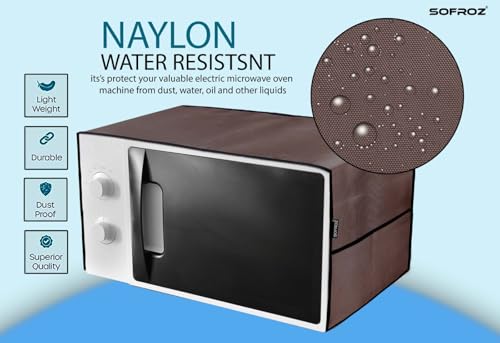 Image of Microwave Oven Cover for Durable, Waterproof and Dustproof Kitchen Protector with 4 Side Storage Pockets for Kitchen Accessories (100 x 35 cm) (Brown)