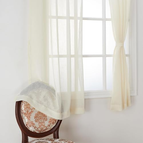 Image of Amazon Basics - Sheer Door Curtains | Light Filtering | 5 Feet | Set of 2 | Plain Design | for Living Room, Bedroom & Balcony | 115 cm x 150cm, Color - Cream
