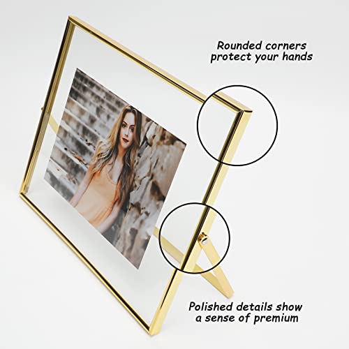 Ahago Floating Picture Frame (Gold, 8"X10"), For Multiple Photo Sizes (7X9, 6X8, 5X7), Horizontal Adjustable Tabletop/Shelf Photo Frame, Classy Gift Choice For Festival, Home Or Wedding Decoration #TOP2