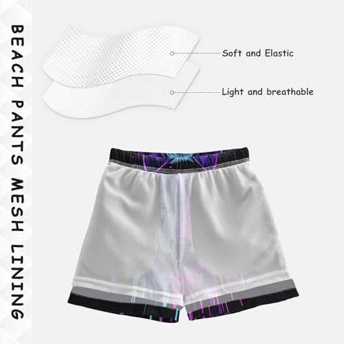DOMIKING Purple Wolf Toddler Boys' Swim Trunks Mesh Lining Swim Shorts for Swimming Hiking Adjustable Waist 2T4