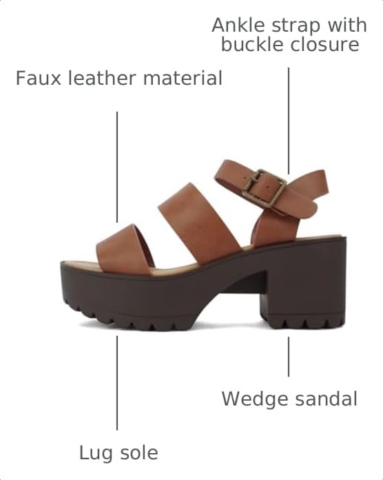 Image of Soda ACCOUNT ~ Women Open Toe Two Bands Lug sole Fashion Block Heel Sandals with Adjustable Ankle Strap