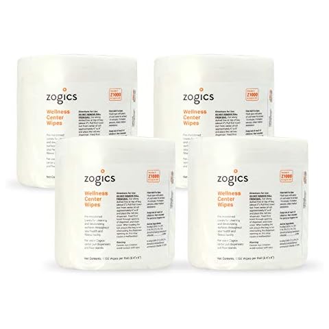 Zogics Wellness Center Cleaning Wipes – Gym Wipes for Cleaning Surfaces and Equipment, Durable and Safe Pre-Saturated Wet Wipes (4,600 Count, 4 Rolls of 1150 Wipes) Cover
