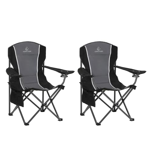 LET’S CAMP Set of 2 Camping Chair Foldable Fishing Chair, Heavy Duty Steel Frame Outdoor Chair with Cup Holder and Carrying Bag XL size up to 160kg