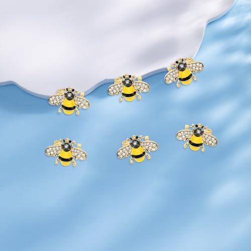 Image of 6 Pack Cute Funny Rhinestone Bee Brooches Pin Set Fashion Enamel Crystal Animal Insect Themed Bags Backpacks Jackets Hat Lapel Brooch for Women Gold Plated