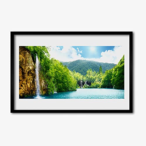 Affiche avec cadre salon et chambre paysage de montagnes forêt et lac Tulup 60x40cm